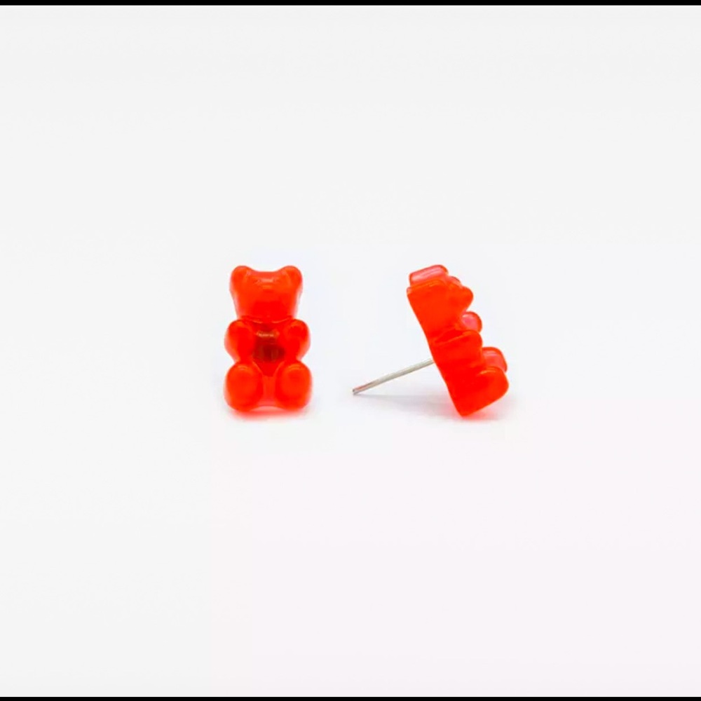🆕 Red Gummy Bears Sterling Silver Stud Earrings - Picture 8 of 13